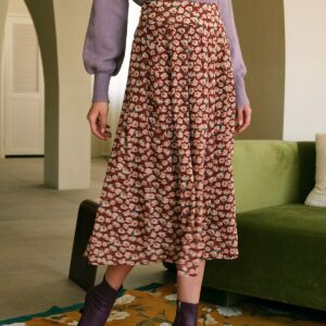 The High Waisted Floral Pleated Midi Skirt