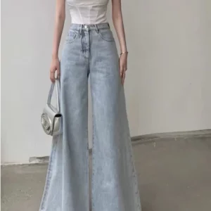 Retro Flared Jeans Women's Straight Leg Loose Fitting High Waisted Wide Leg Pants Slimming And Casual Floor Mop Pants Long Pants