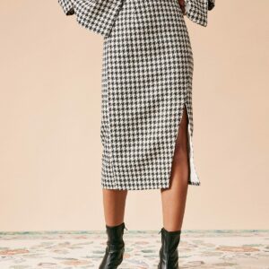 The High Waisted Plaid Tweed Slit Skirt