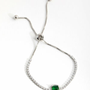 Rhodium Square Halo Toggle Tennis Bracelet