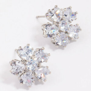 Rhodium  Small Flower Stud Earrings