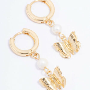 Butterfly & Freshwater Pearl Hoop Earrings